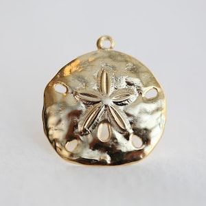 Vermeil Sand Dollar Charms 01 18k gold over sterling silver, nautical round pendant, beach themed image 1