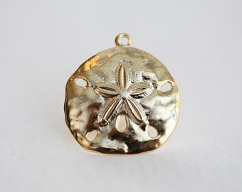 Vermeil Sand Dollar Charms 01 - 18k gold over sterling silver, nautical round pendant, beach themed
