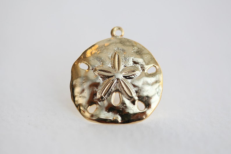 Vermeil Sand Dollar Charms 01 18k gold over sterling silver, nautical round pendant, beach themed image 1