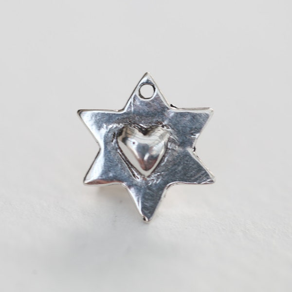 Sterling Silver Star with Heart Charm - 925 silver 15mm star pendant