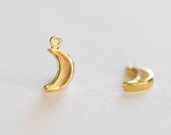 Tiny Vermeil Gold Crescent - small dainty half moon, wish moon, eclipse, night sky, sickle luna, 18k gold plated over 925 sterling silver