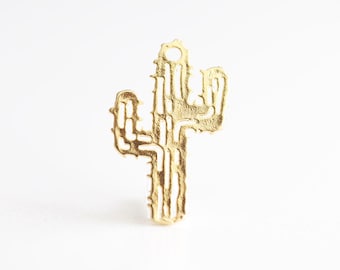 Cactus Vermeil Gold Charm 01 - gold cacti outline charm, 18k gold plated over 925 sterling silver, desert succulent wild west nature plant