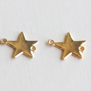 Shiny Gold Star Connector 01 Vermeil gold link charms, 11mm, shiny gold dreamy stars, 1 pair image 1