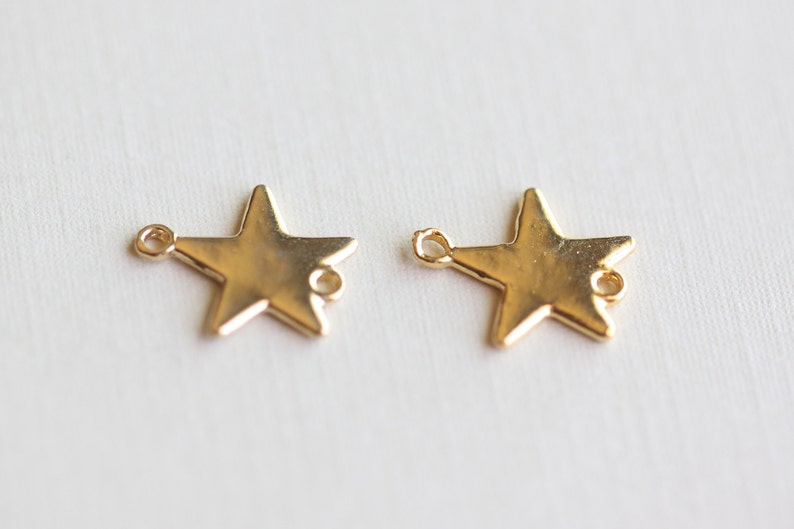 Shiny Gold Star Connector 01 Vermeil gold link charms, 11mm, shiny gold dreamy stars, 1 pair image 1