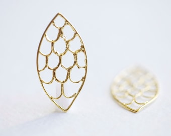 Vermeil Gold Chandelier Leaf Earring Frame or Connector- 2pcs, 18k gold plated over sterling silver, open leaf shape earring findings