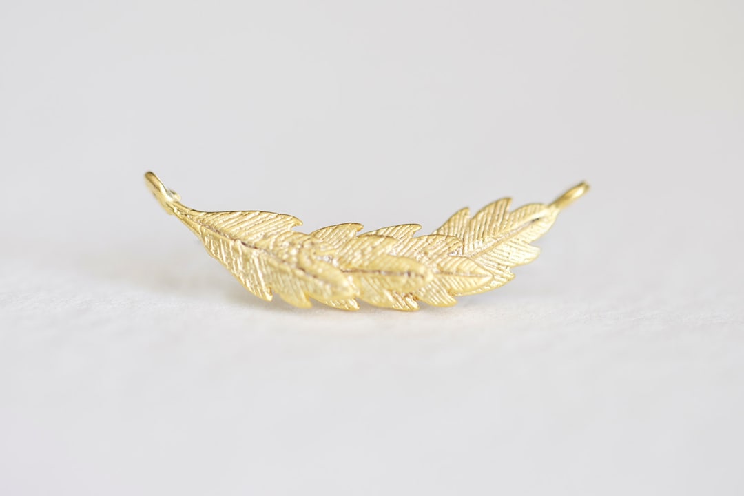 Matte Vermeil Gold Leaf Connector Charm - 18k Gold Over 925 Silver Fern ...