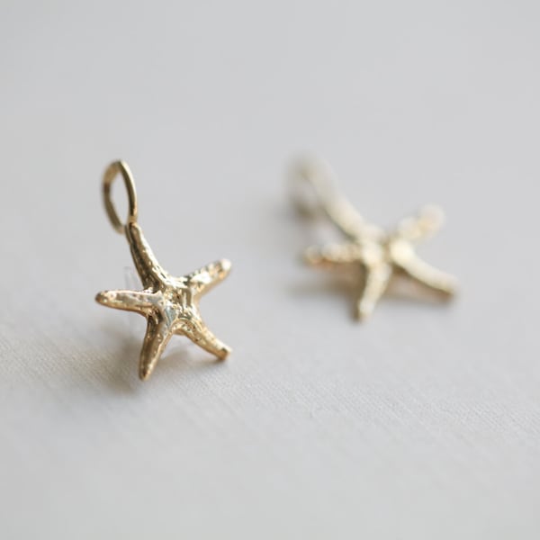 2 Pcs Vermeil Gold Starfish Charms 02 - sea life star fish pendant