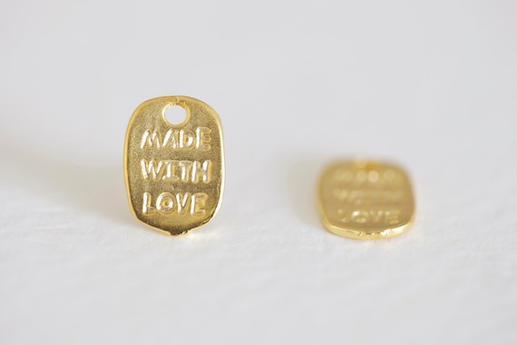 Matte Vermeil Gold MADE WITH LOVE Wording Charm - small made with love handmade charm