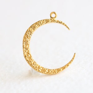 Vermeil Gold Flower Crescent Charm - 18k gold plated over 925 sterling silver, solar lunar eclipse astronomy, wish sun and moon, Luxem