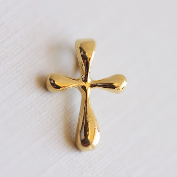Gold Cross Small Chubby Pendant Charm - vermeil gold, 18k gold plated over sterling silver, religious, christian, church, protection, life
