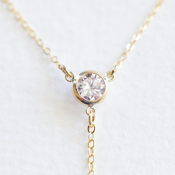 Gold Filled or Sterling Silver Crystal Y Connector Link - 3 way, 2 to 1 bezel framed cz, clear cubic zirconia bezel, lariat necklace finding