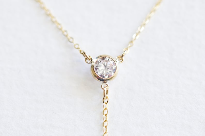 Gold Filled or Sterling Silver Crystal Y Connector Link 3 way, 2 to 1 bezel framed cz, clear cubic zirconia bezel, lariat necklace finding image 1