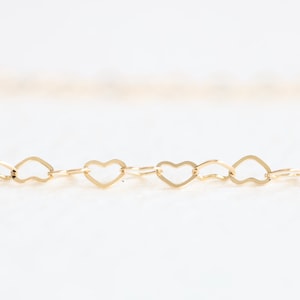 14k Gold Filled or Sterling Silver Heart Flat Cable Chain - 1 foot of 4mm, 3mm or  2.6mm heart cable chain, wholesale jewelry supply, Luxem