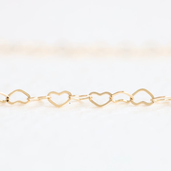 14k Gold Filled or Sterling Silver Heart Flat Cable Chain - 1 foot of 4mm, 3mm or  2.6mm heart cable chain, wholesale jewelry supply, Luxem
