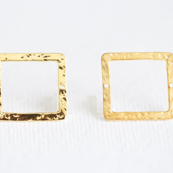 Vermeil Gold Hammered Open Square Connector - 18k gold plated over sterling silver, textured open square frame link spacer charm pendant
