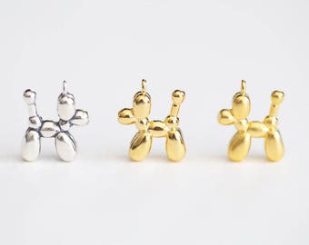 Balloon Dog Charm - vermeil gold or 925 sterling silver puppy pendant, fun whimsical 3D pet animal lover, poodle