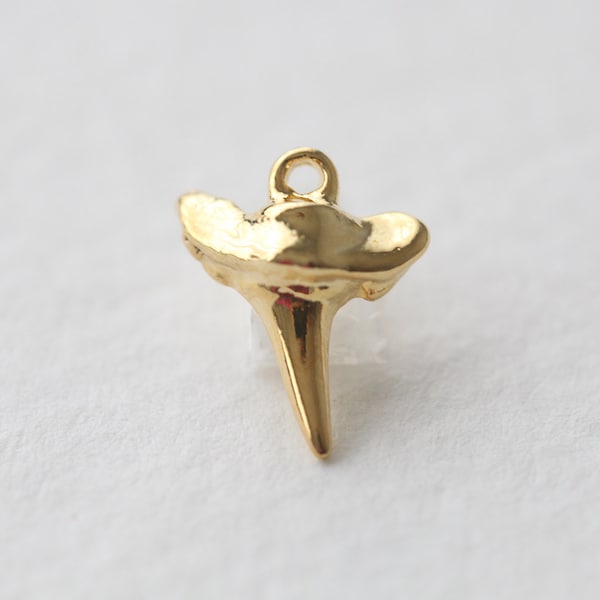 Shiny Gold Small Shark Tooth Pendant 04 - small vermeil gold shark tooth charm, 18k gold plated over sterling silver