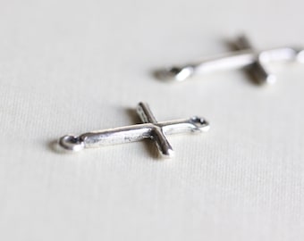 Sterling Silver Sideways Cross Connector Charm - horizontal side cross connector 925 silver link