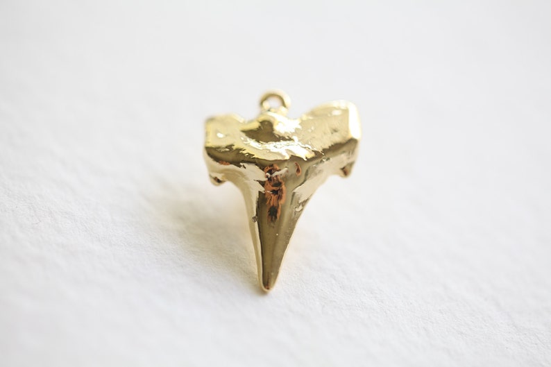 Large Shark Tooth Pendant 02 vermeil gold shark tooth charm, 18k gold plated over sterling silver image 1