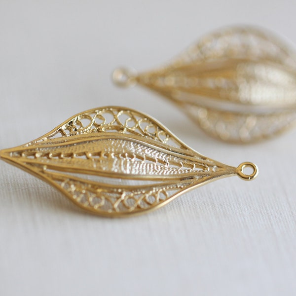 Leaf Shaped Vermeil Gold Earrings Component Connector