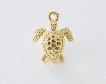 Vermeil Gold or Sterling Silver  Honu Sea Turtle Charm 03- 18k gold plated over 925 silver, Hawaiian honu wildlife sea turtle, ocean beach