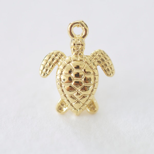 Vermeil Gold or Sterling Silver  Honu Sea Turtle Charm 03- 18k gold plated over 925 silver, Hawaiian honu wildlife sea turtle, ocean beach