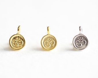 2pcs Small Vermeil Gold Spiritual Ohm Charm Tag - 18k gold plated sterling silver, namaste charm, spiritual meditation Om symbol 7.5mm