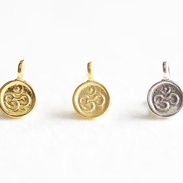 2pcs Small Vermeil Gold Spiritual Ohm Charm Tag - 18k gold plated sterling silver, namaste charm, spiritual meditation Om symbol 7.5mm