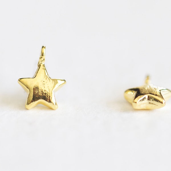 Vermeil Gold Tiny Twinkle Star Charm - 18k gold plated over 925 sterling silver, tiny little yellow gold wish star charm, dainty small cute