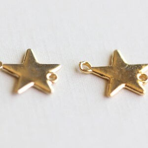 Shiny Gold Star Connector 01 Vermeil gold link charms, 11mm, shiny gold dreamy stars, 1 pair image 2