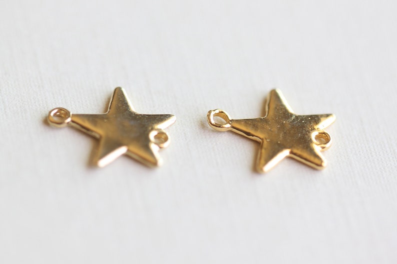 Shiny Gold Star Connector 01 Vermeil gold link charms, 11mm, shiny gold dreamy stars, 1 pair image 2