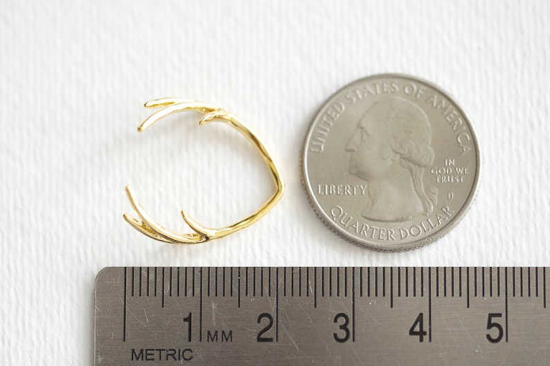 Vermeil Gold Skinny Deer Antler Connector Charm - 925 silver antler head rudolph the reindeer animal taxidermy wild male caribou elk horn image 7