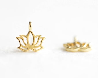 Teeny Tiny Vermeil Gold Lotus Charms - 18k gold plated over 925 sterling silver, mini size lucky lotus ohm pendants, luxem supply, flower