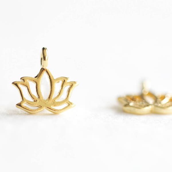 Teeny Tiny Vermeil Gold Lotus Charms - 18k gold plated over 925 sterling silver, mini size lucky lotus ohm pendants, luxem supply, flower