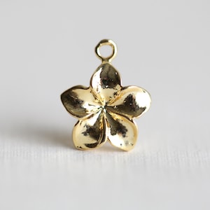 Vermeil Gold Plumeria Hawaiian Flower Charm - gold plated over sterling silver, small tropical pendant