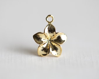 Vermeil Gold Plumeria Hawaiian Flower Charm - gold plated over sterling silver, small tropical pendant