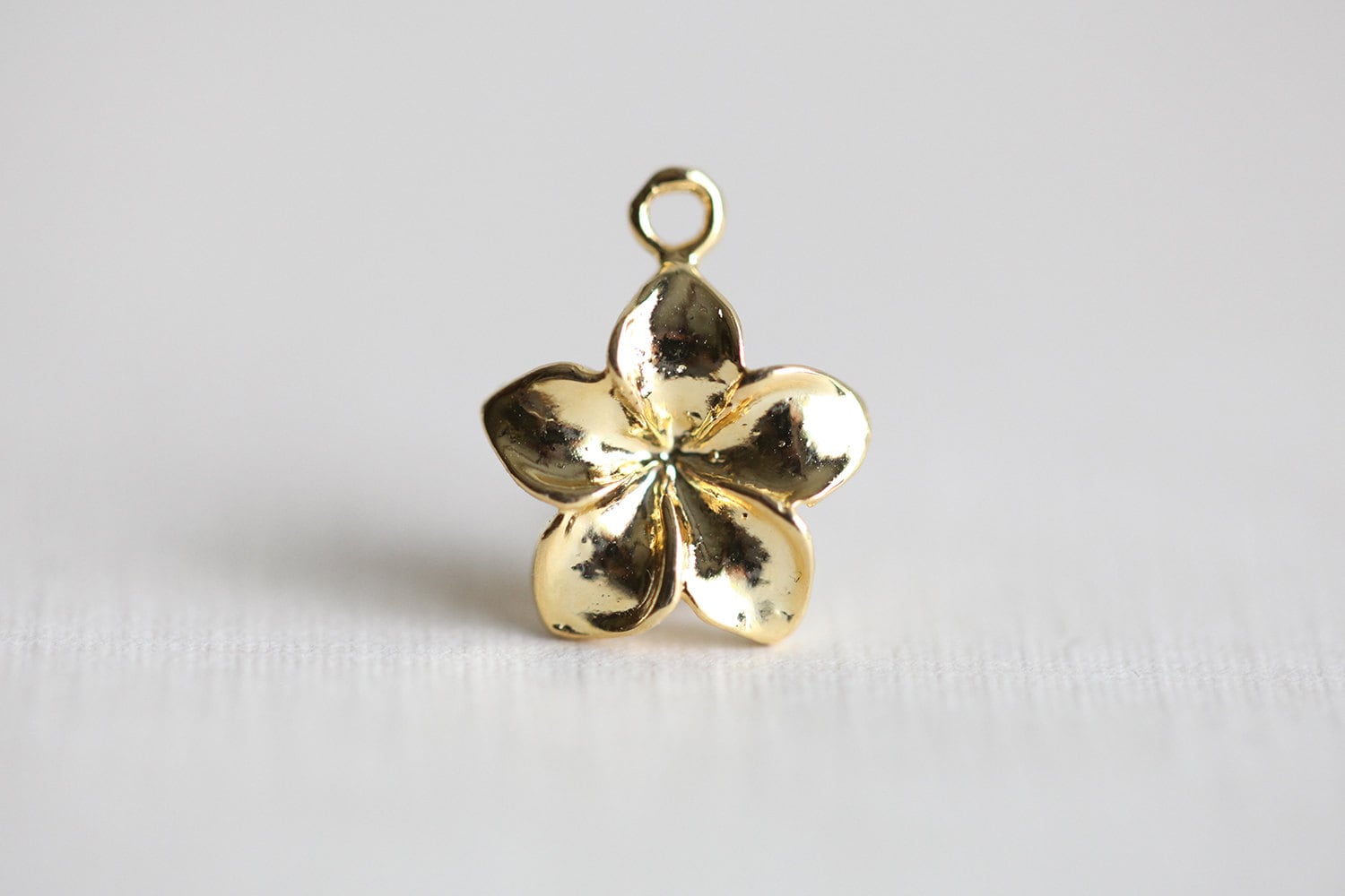 Vermeil Gold Plumeria Hawaiian Flower Charm - gold plated over sterling silver, small tropical pendant