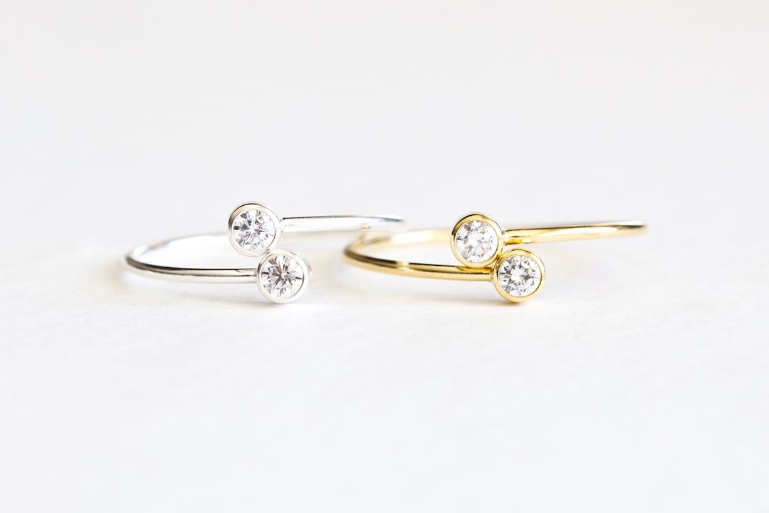 1PCS Adjustable Double CZ Stacking Ring in 14k Gold Filled or 925 ...