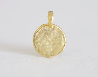 Vermeil Gold Hammered Blank Circle Disc Tag Charm with Attached Bail - 18k gold plated over sterling silver
