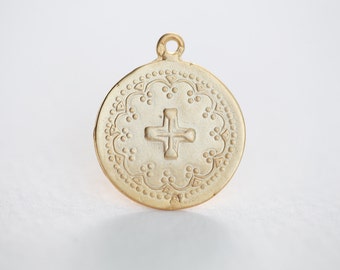 Vermeil Gold Round Cross Pendant - 18k gold plated over sterling silver, circle cross pendant, religious symbol, luxem supply etsy