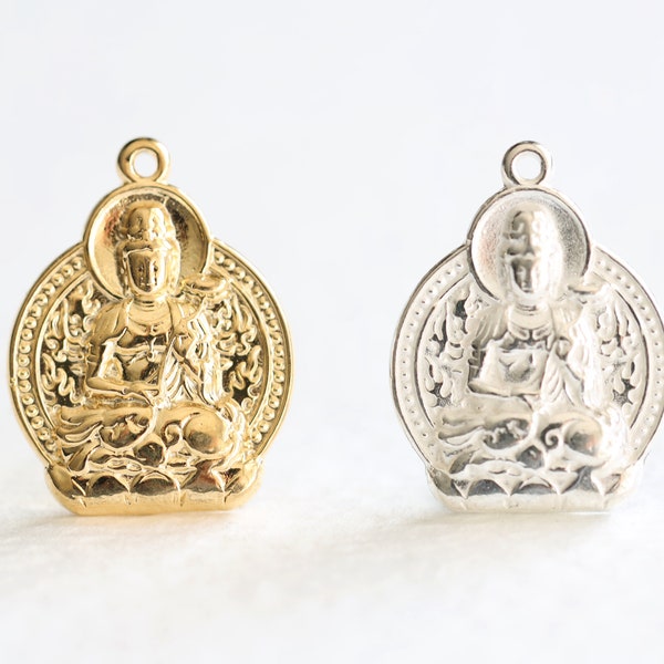 Female Buddha Charm - yellow vermeil gold or sterling silver Sgrol-ma, Woman sitting Buddhist, meditation religious spiritual yoga yogi ohm