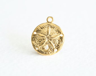 Vermeil Gold Sand Dollar Charm - 18k or plaqué sur pendentif de charme dollar de sable argent sterling, 1 trou, plage océan marine marine vie Luxem