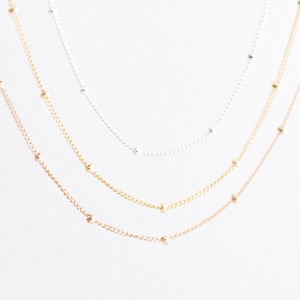 FInished 14K Gold FIlled, 14K Rose Gold Filled  or 925 Sterling Silver Satellite Curb Ball Beaded Chain - 16&quot; or 18&quot;, 2mm beaded necklace