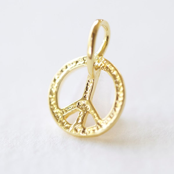 Gold Peace Sign Charm - vermeil gold round open peace symbol pendant with bail