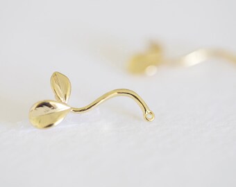 Vermeil Gold Small Sprout Charm Connector - 1 pair skinny sprout charm