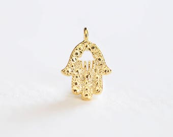 Tiny Vermeil Gold Hamsa Hand Charm - 925 sterling silver, small fatima happiness lucky protection hand pendant, wholesale beads luxem supply