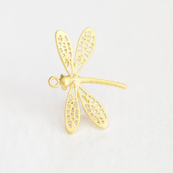 Vermeil Gold Dragonfly Charm - dragon fly insect charm, 18k gold plated over sterling silver, dream, fly, free spirit, wish dragonfly