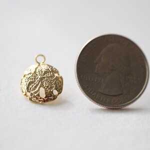 Vermeil Sand Dollar Charms 08 18k gold over sterling silver, nautical round pendant, beach themed, 18mm image 4