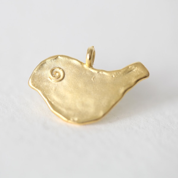 Vermeil Gold Dove Pendant - 18k gold plated over sterling silver, medium size swallow bird charm