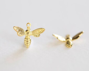 Shiny Gold Bumble Bee Charm - vermeil 18k gold plated over 925 sterling silver, insect nature charm, sweet honey bee, yellow jacket, hornet